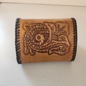 Vintage Tooled Brown Leather Wallet Mens Handmade 1970s Western Boho Cowboy 70s